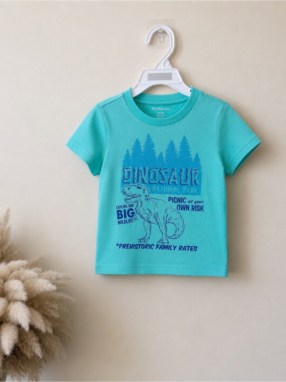First Impressions Turquoise Tee with Navy Dinosaur Graphic